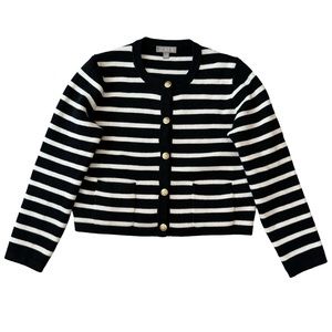 J. Crew Emilie Sweater Lady Jacket in Black Ivory Stripe Sz S
